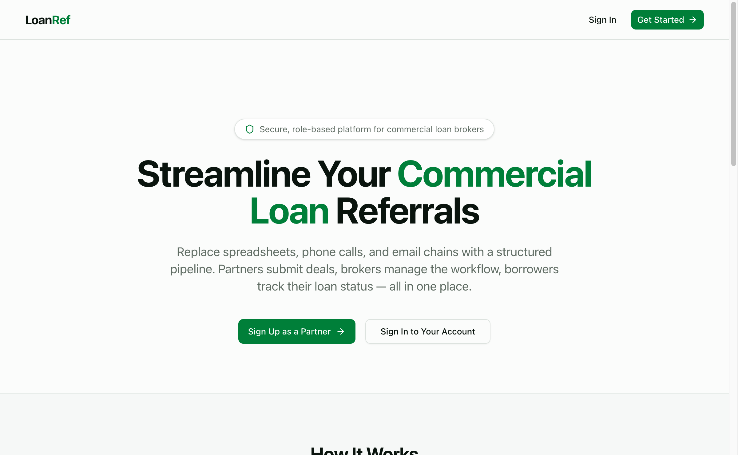 Loan Referral Automation landing page